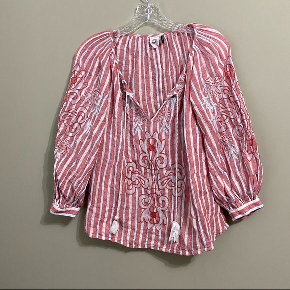 Anthropologie Sz Xs Peasant Blouse Audria Striped - Picture 3 of 8